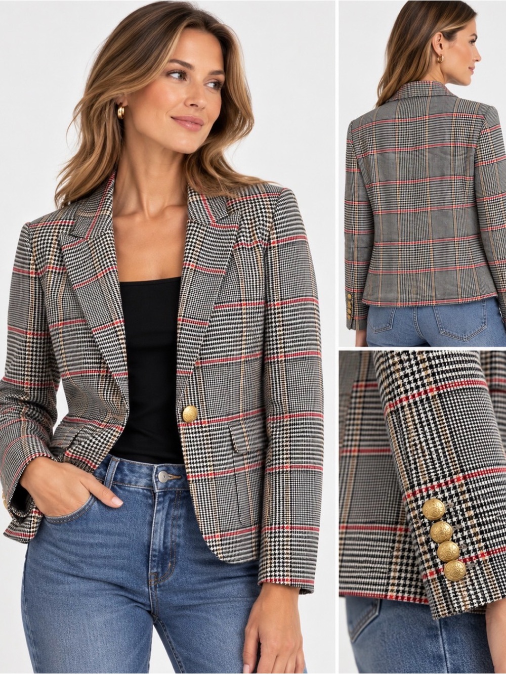 court & rowe Houndstooth Blazer in Black & White Size 6 Gold Buttons